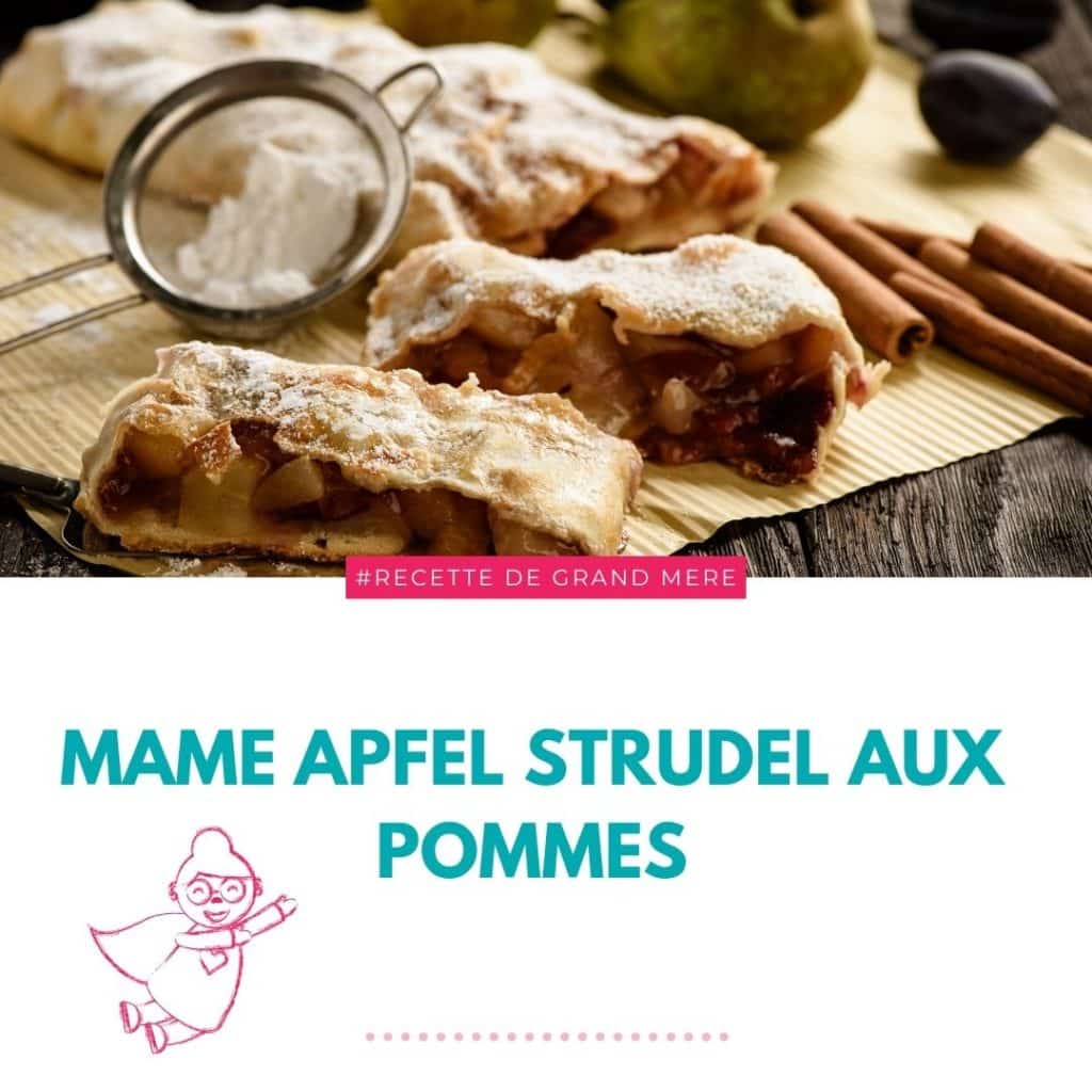 La recette qui me fait le plus penser à ma grand-mère... On a tous une recette de grand-mère que l'on adore. Une petite odeur qui fait remonter de beaux souvenirs d'enfance. Pour ma part, il y en a même plusieurs. Aujourd'hui j'ai décidé de vous partager le strudel, ou plus précisément le mame apfel strudel aux pommes ! Idéal en cette période. Et vous quelles recettes vous font revenir en enfance ? __________________________ Ingrédients : - beurre pour le moule - 1,5kg de pommes Golden - 3 c.s de chapelure - 2 oranges - 1 citron - 400g de sucre - 1 c.s de cannelle - 1 oeuf - 2 pâte sablées (du commerce ou faite maison en fonction de votre courage) - un peu de farine Etape 1 : Beurrez le fond d'un moule rectangulaire. Disposez au fond du moule une des pâtes sablées et saupoudrez d'un peu de chapelure. Etape 2 : Epluchez les pommes et coupez les en frites. Rincez et essuyez les agrumes. Ecrasez les complètement dans un mortier, pincez à enlever les pépins. Ajoutez-y le sucre, la cannelle et les pommes. Préchauffez le four à 180°. Etape 3 : Versez la préparation aux fruits sur la pâtes puis mettre la deuxième pâte dessus. Dorez à l'oeuf toute la surface de la pâte sablée. Etape 4 : Mettez le strudel au four pendant 50 minutes. S'il colore trop vite, mettre une feuille d'aluminium pour le protéger. Sortez le strudel du four et laissez le tiédir avant de le couper et de le servir. En espérant que vous allez vous régaler :)
