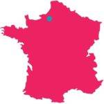 carte de france rose avec point bleu sur la normandie