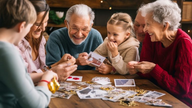 famille qui regarde des photos